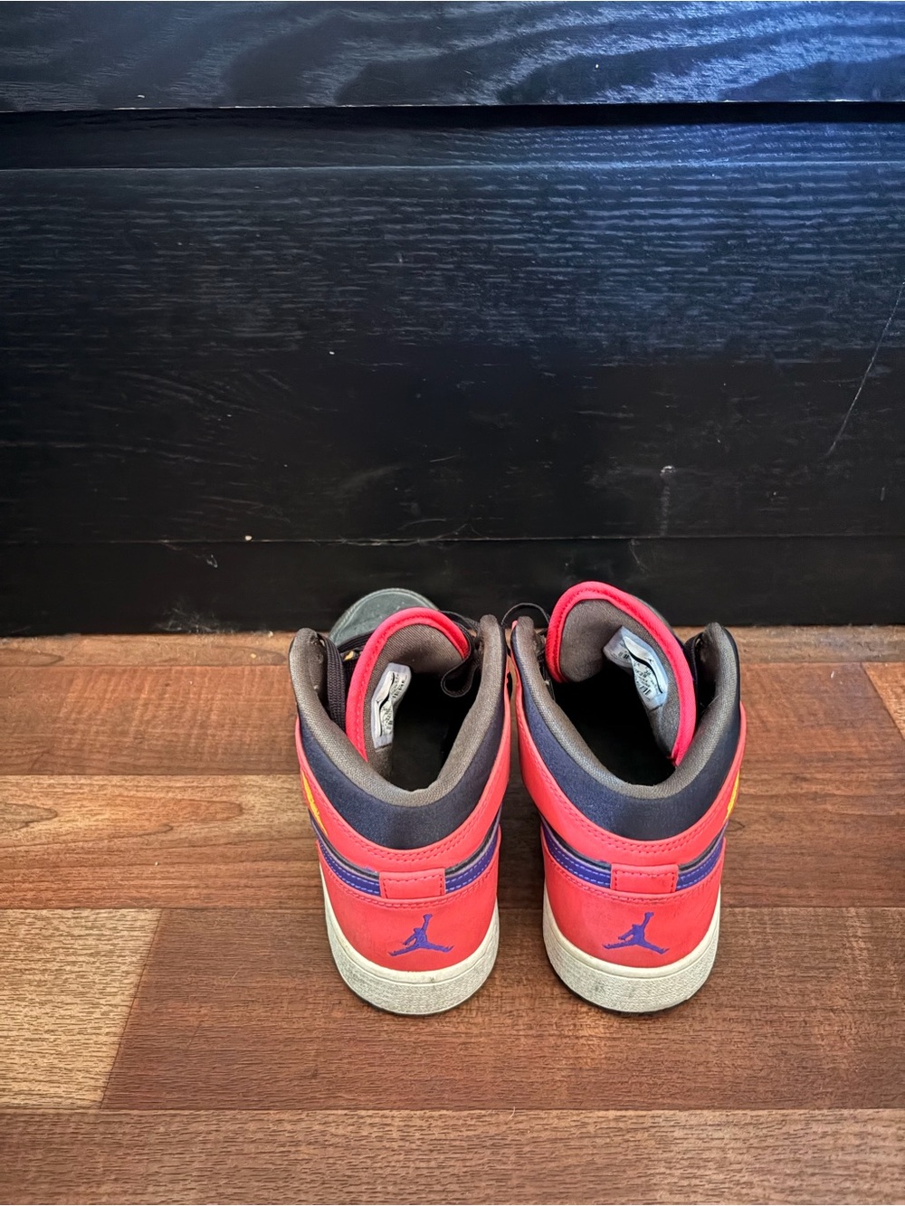 Nike Multicolor High-Top Sneakers in Olive Green, Yellow, Red and Purple - Picture 3 of 6